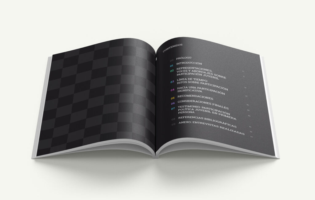 Mockup de spread editorial para proyecto PARTICIPAR.