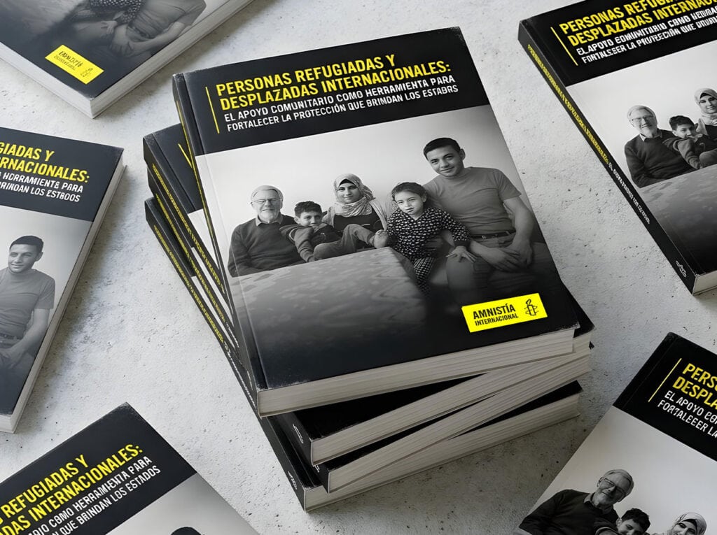 Portada de informe editorial para Amnistía Internacional sobre refugiados y desplazados.